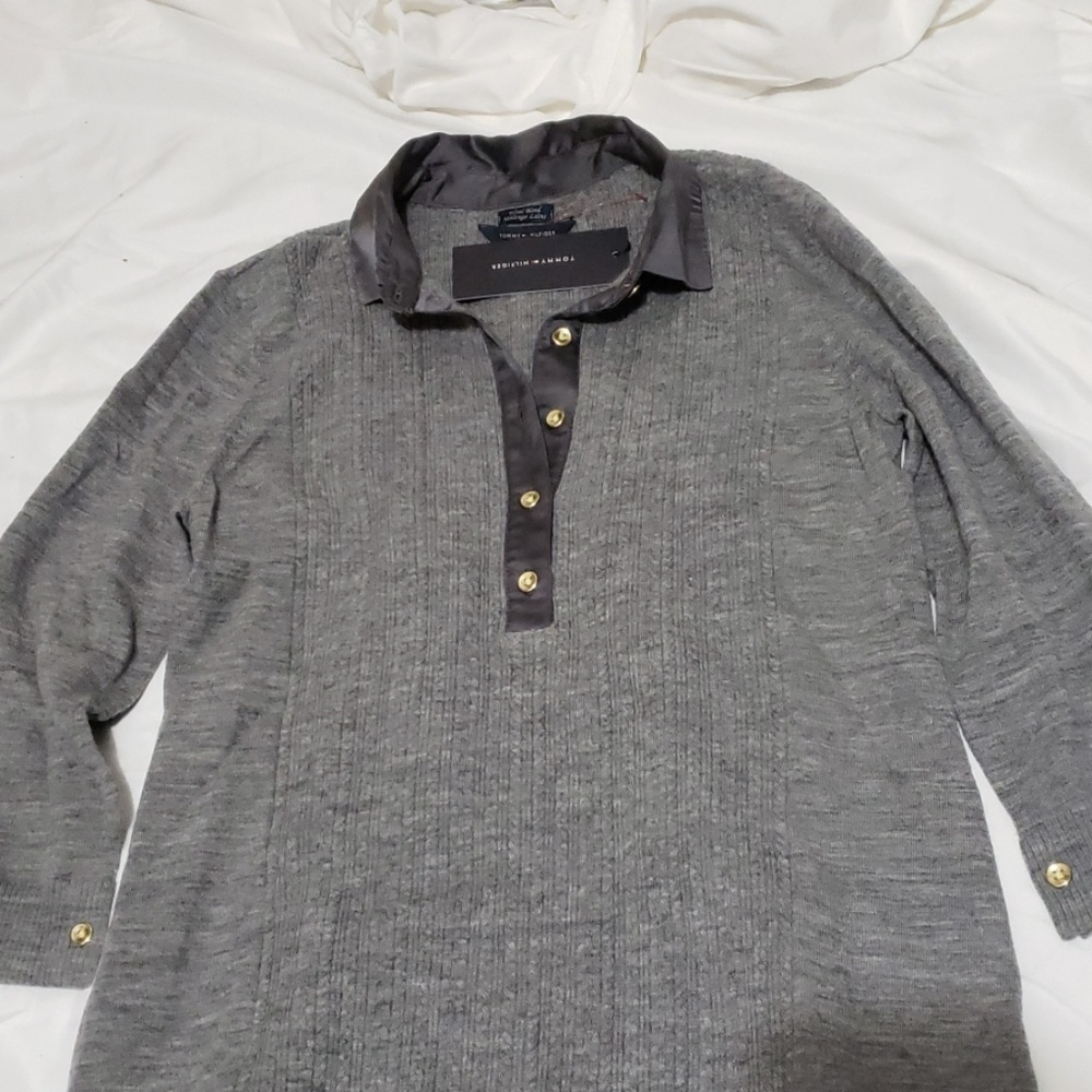 Tommy Hilfiger Wool Dress Gray Half Sleeve Medium